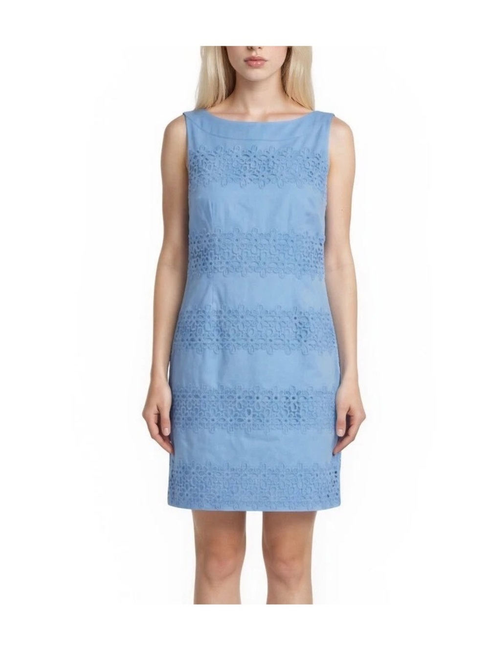 Talbots Light Blue Crochet Lace Shift Dress Size 6 Sleeveless